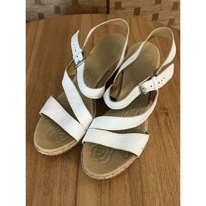 BOC Born‎ Concept Sandal Cork Wedge Slingback White Leather Size 10 M